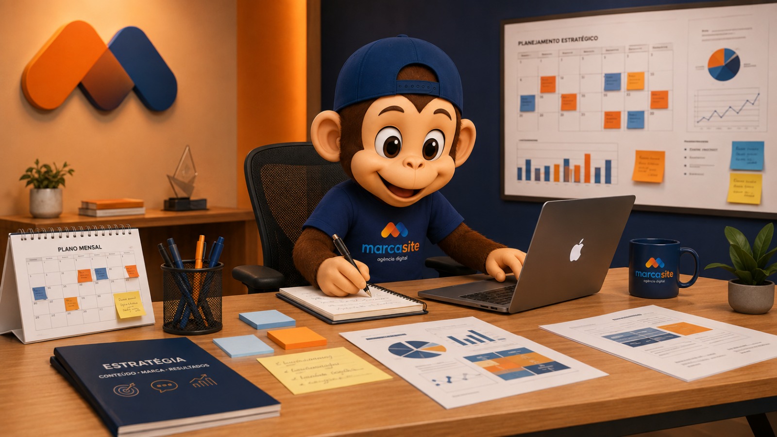 Marcasito preparando o planejamento de conteúdo